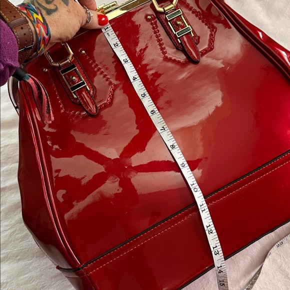 Satchel Purse Elegant Red Patent Leather Handbag Large - Picture 8 of 12